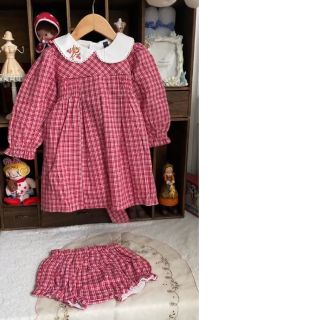 【新品】子供服　女の子　120cm　チェック柄　長袖　丸襟　ワンピース　Aライン(ワンピース)