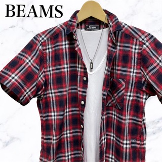ビームス(BEAMS)のBEAMS チェックシャツ　半袖シャツ　カジュアルシャツ　赤　レッド(シャツ)