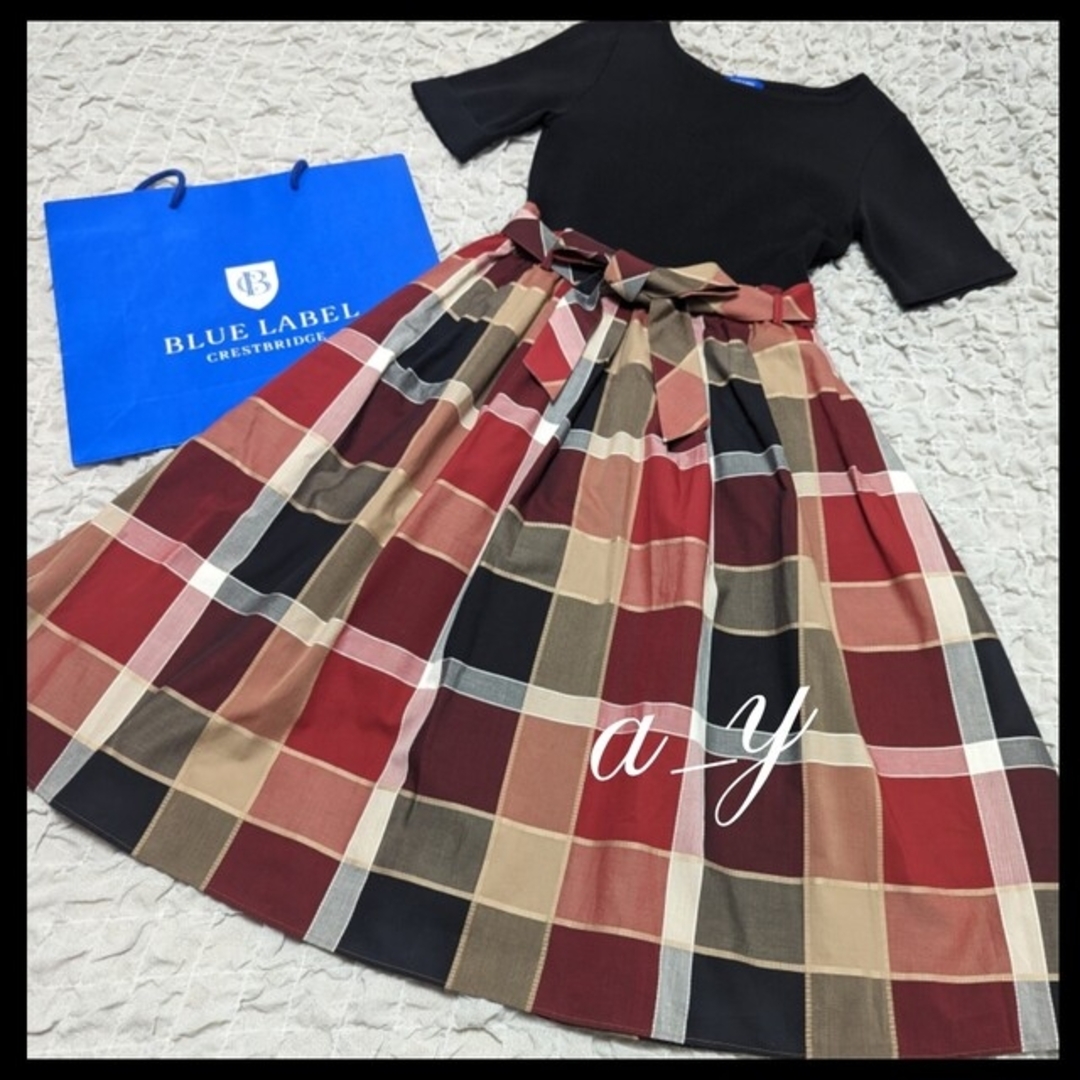 状態良好】ブルーレーベルクレストブリッジ☆チェックコンビワンピース-