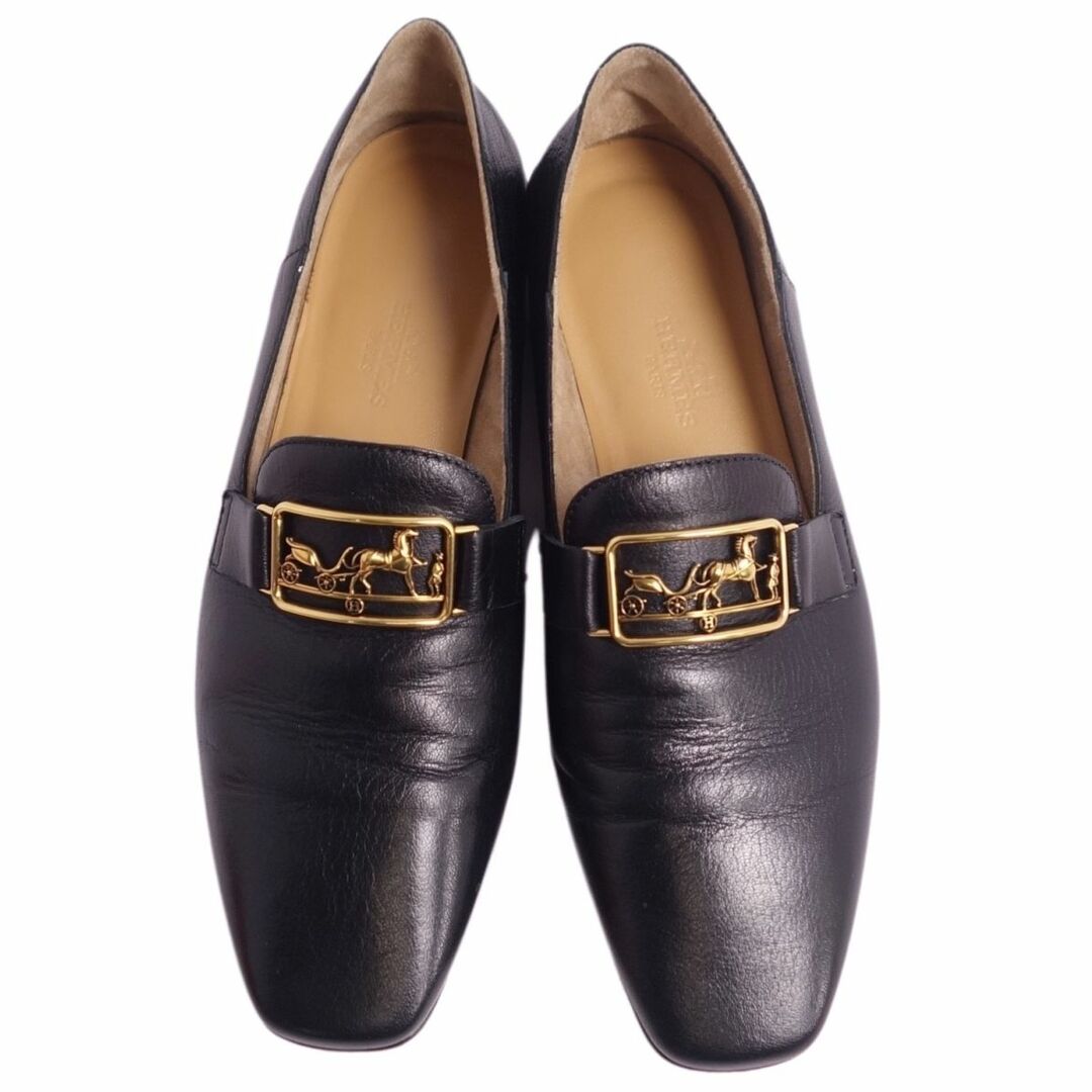 Hermes(エルメス)の美品 エルメス HERMES タイム ローファー スリッポン Time loafer タイムローファー ゴールド馬車金具 ゴートスキン シューズ レディース 34.5(22cm相当) ブラック レディースの靴/シューズ(スリッポン/モカシン)の商品写真