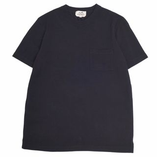 エルメス(Hermes)の美品 エルメス HERMES Tシャツ カットソー 半袖 ショートスリーブ 鹿の子 Hロゴ刺繍 コットン トップス メンズ L ブラック(Tシャツ/カットソー(半袖/袖なし))