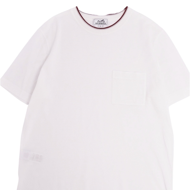 HERMES エルメス Hロゴワンカラーショートスリーブコットンシャツ 半袖Tシャツ 胸ポケット ホワイト