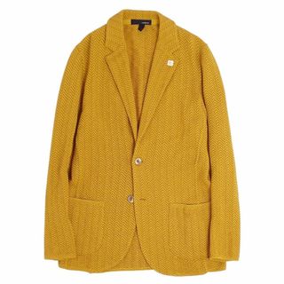 ラルディーニ(LARDINI)の美品 ラルディーニ LARDINI ニット ジャケット テーラードジャケット シングル 総柄 コットン リネン アウター メンズ XXS イエロー(テーラードジャケット)