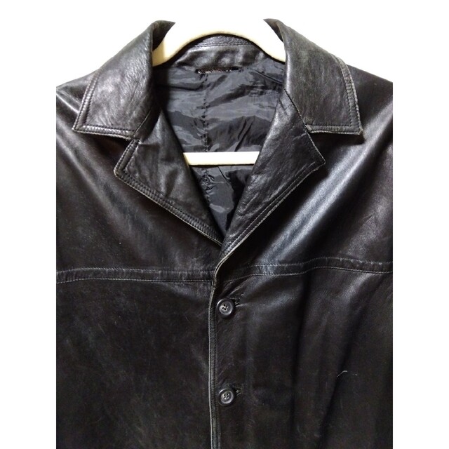 ヴィンテージ　９７年　イタリア製　カーコート　現地購入　水牛ボタン　ブラック本革 メンズのジャケット/アウター(レザージャケット)の商品写真