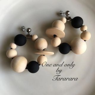 こうなお 様♡●handmadeWood+黒Mattレザーコードhoopピアス●(ピアス)