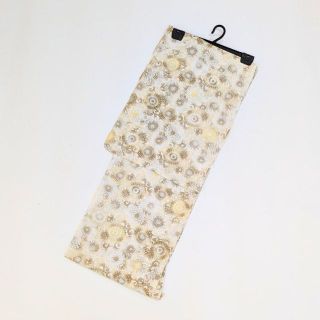 【綿絽】浴衣 白 黄色 粋 フリーサイズ レディース y79(浴衣)