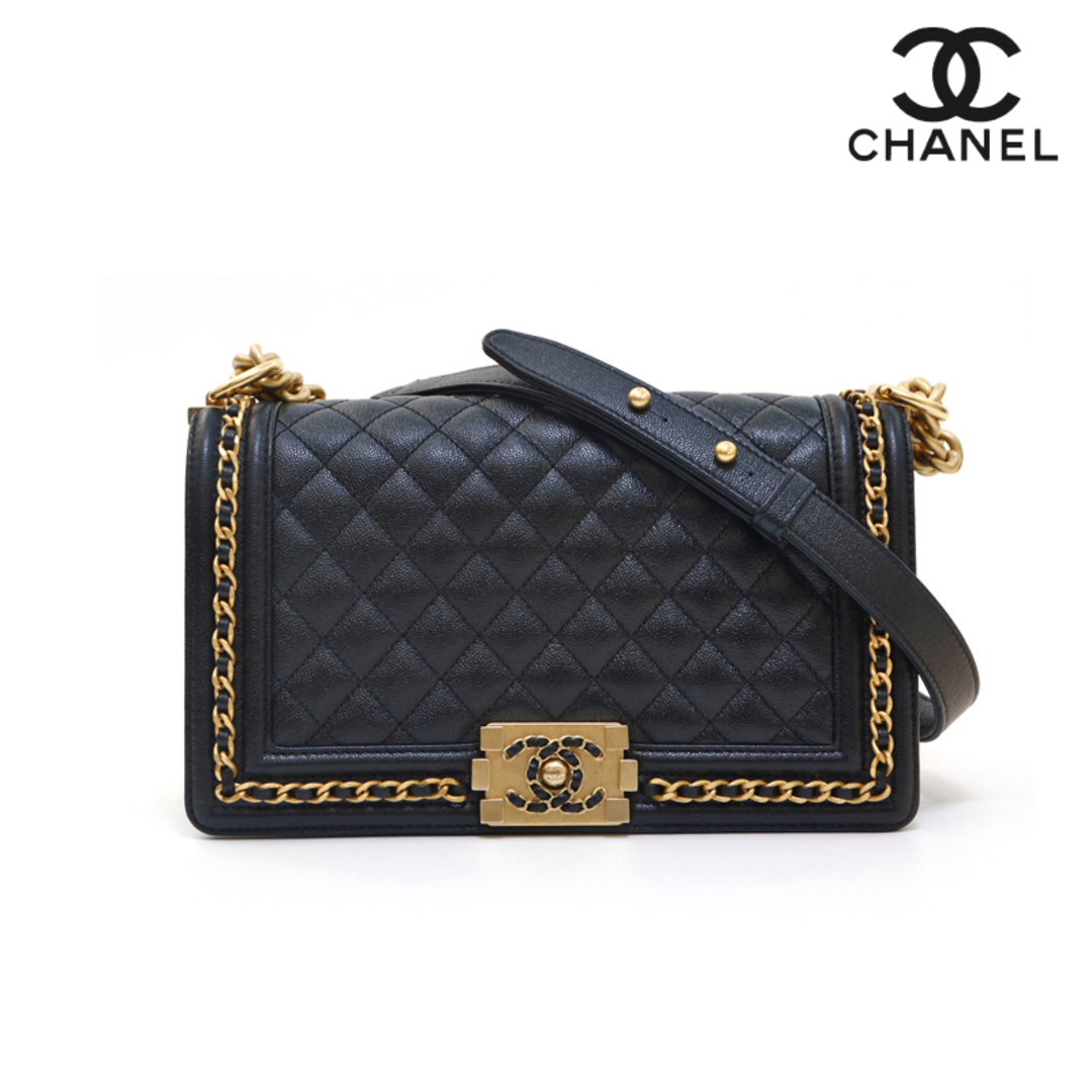 シャネル CHANEL キャビアスキン ボーイシャネル チェーン  ショルダーバッグ