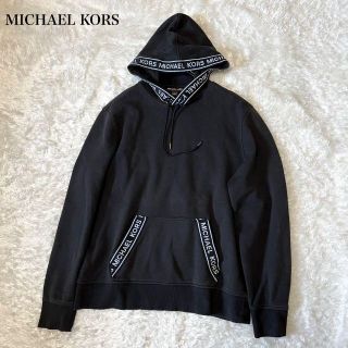 マイケルコース(Michael Kors)のマイケルコース　ラインロゴ　パーカー　サイズL  ブラック　ベルトロゴ(パーカー)