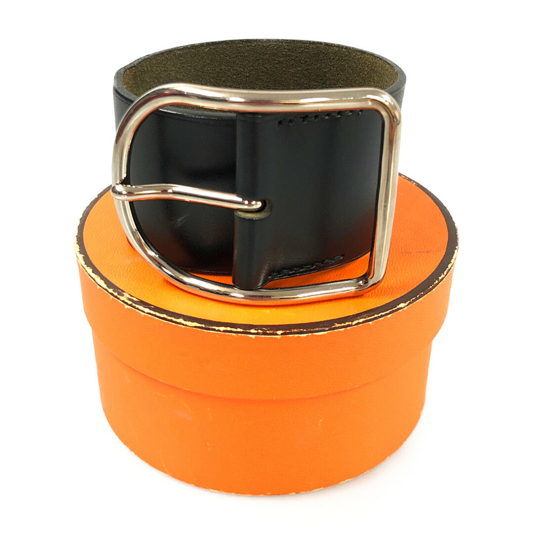 Hermes - HERMES エルメス レザー ブレスレット 黒/シルバー 正規品