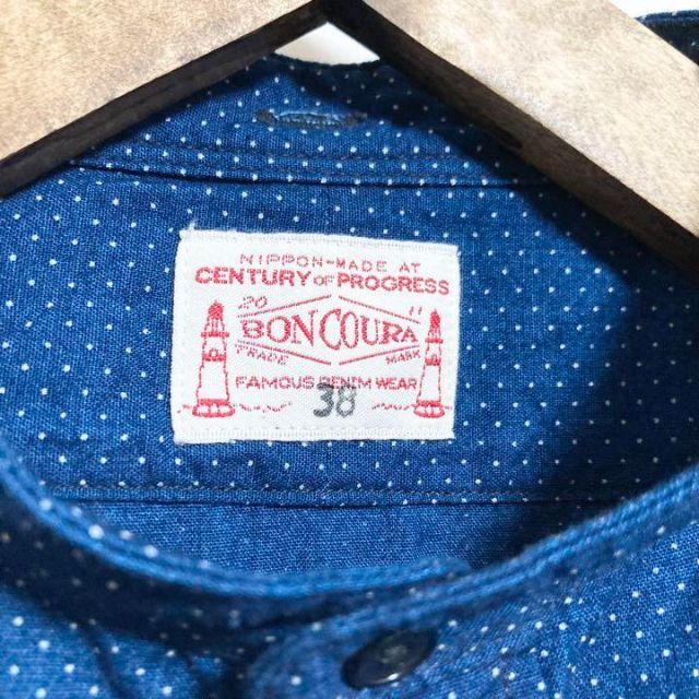 BONCOURA バンドカラーインディゴドットワイドシャツ