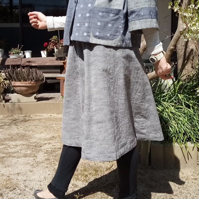 模様が可愛い 久留米絣のツーピース スーツ#A-1
