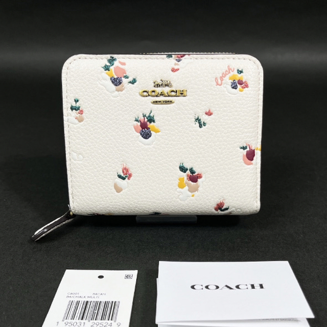 新品☆ COACH コーチ折り財布　ブラック 花柄　折り財布