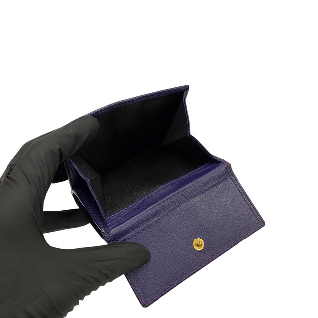 ほぼ未使用 希少品 Christian Dior ディオール ヴィンテージ ロゴ 金具 レザー 二つ折り 財布 折り財布 ミニ ウォレット パープル 34299