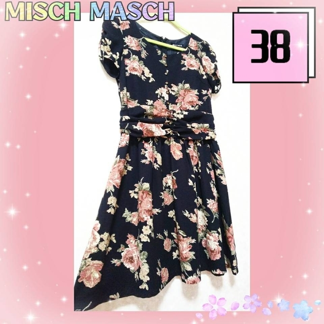 MISCH MASCH(ミッシュマッシュ)のミッシュマッシュ　ヴィンテージ　アンティーク　花柄ワンピース　黒　可愛いワンピ レディースのワンピース(ひざ丈ワンピース)の商品写真