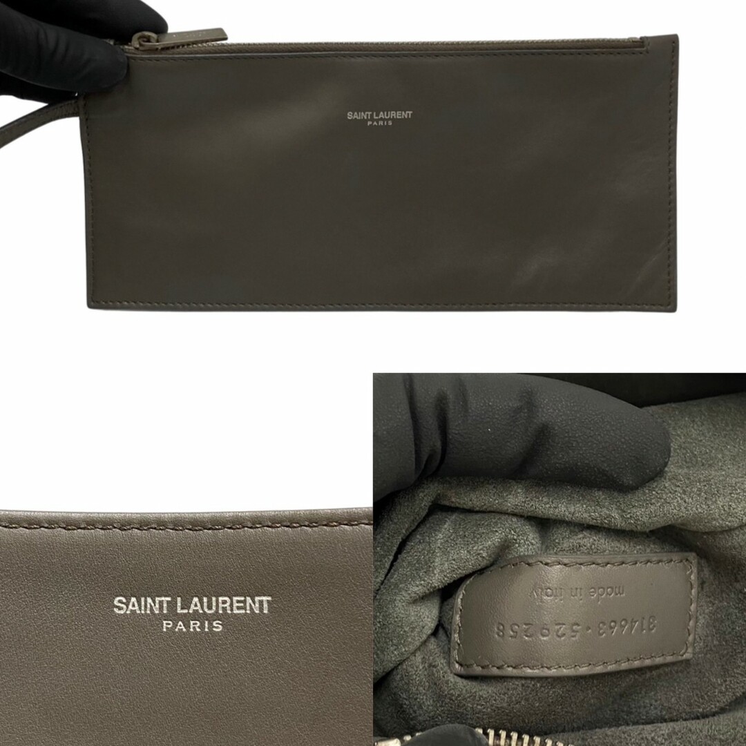 極 美品 保存袋 ポーチ付 SAINT LAURENT PARIS サンローランパリ ショッピングトート レザー 本革 トートバッグ A4収納可能 グレー 33609