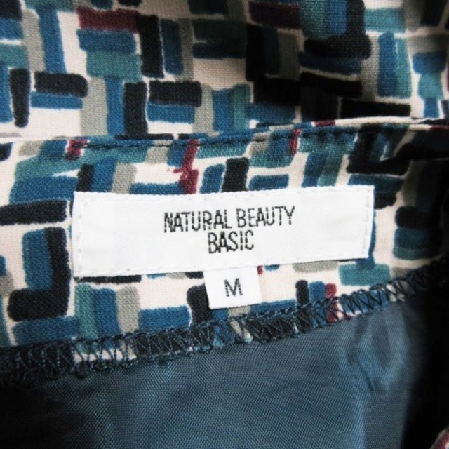 NATURAL BEAUTY BASIC(ナチュラルビューティーベーシック)のナチュラルビューティーベーシック ワンピース ひざ丈 七分袖 総柄 M 緑 レディースのワンピース(ひざ丈ワンピース)の商品写真