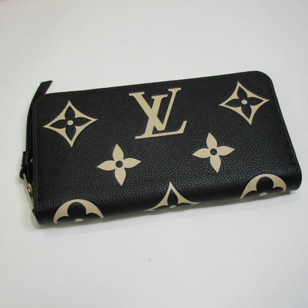 ブラックベージュ素材ラインLOUIS VUITTON ジッピー ウォレット ラウンドファスナー 長財布