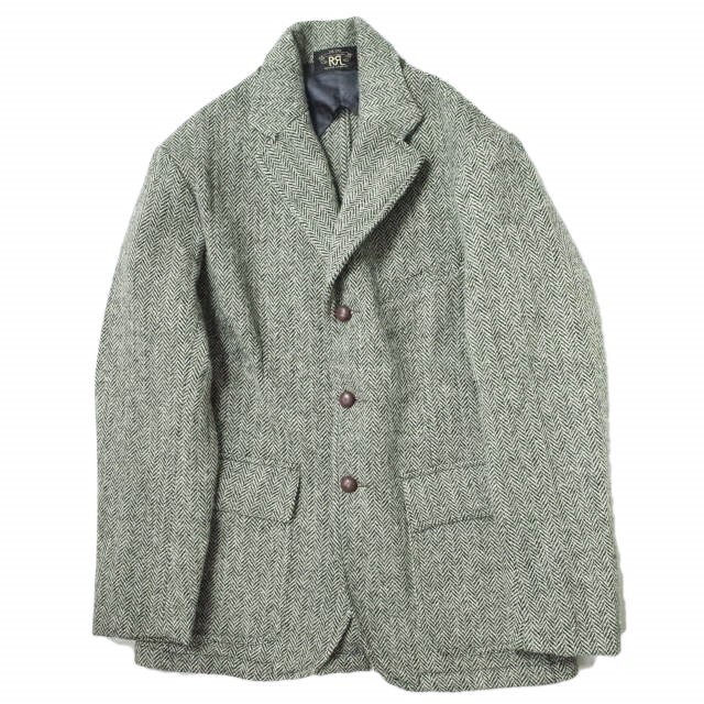 RRL(ダブルアールエル)のRRL x HARRIS TWEED ダブルアールエル ハリスツイード 22AW 別注 アンコンストラクテッド スポーツコート L グレー Double RL ヘリンボーン ツイード ジャケット アウター【中古】【RRL × HARRIS TWEED】 メンズのジャケット/アウター(テーラードジャケット)の商品写真