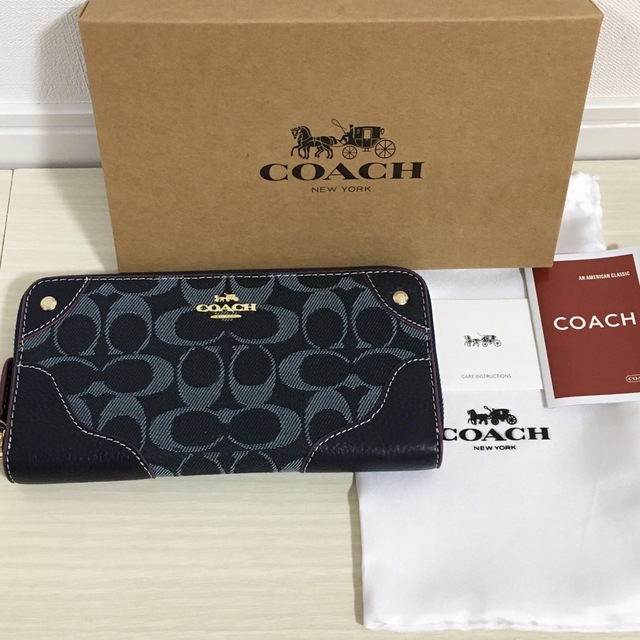 【未使用】COACH コーチ ラウンドファスナー デニムレザー 長財布