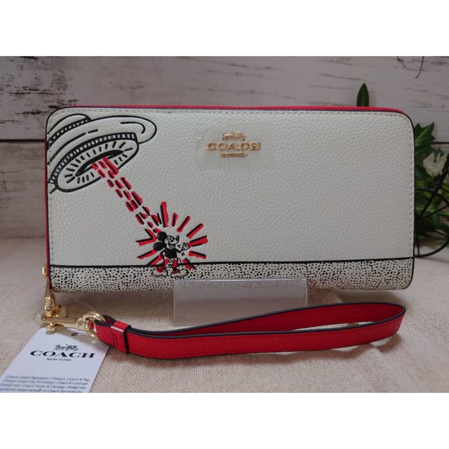 新品・未使用】coach ストラップ付き 長財布 ディズニーキースヘリング