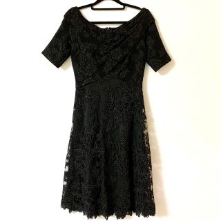 タダシショウジ(TADASHI SHOJI)のタダシショージ　TADASHI SHOJI 半袖レースワンピース　ドレス　黒(ひざ丈ワンピース)