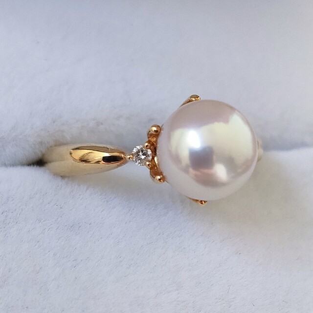田崎真珠 ダイヤモンド×パール リング K18YG 0.03ct 3.6g-