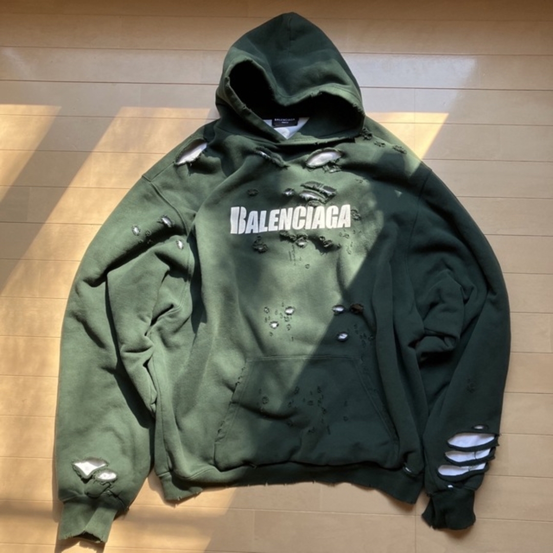 BALENCIAGA Destroyed Hoodie in Green xs