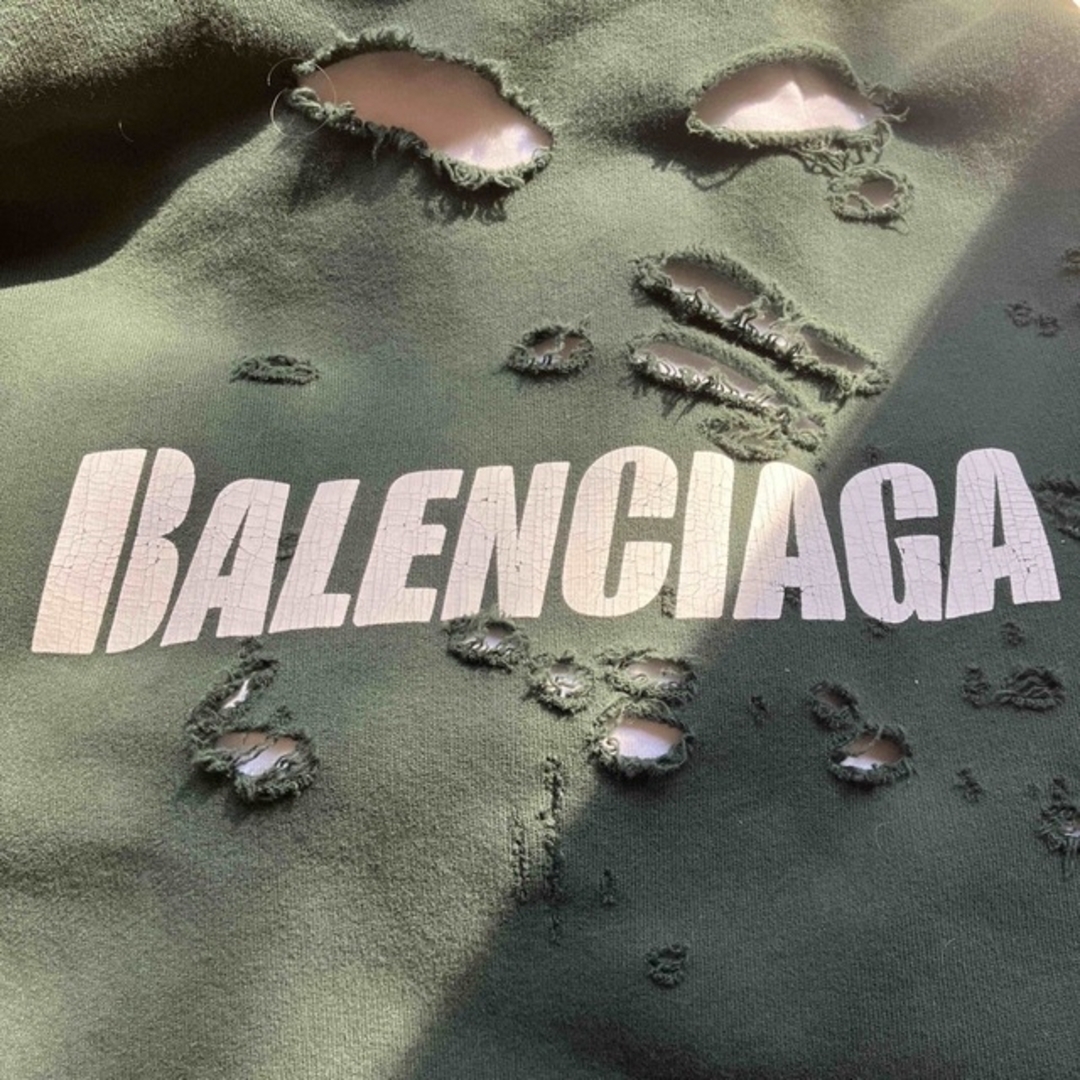 BALENCIAGA Destroyed Hoodie in Green xs