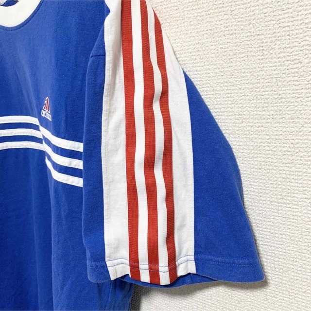 adidas(アディダス)の90s adidas Tシャツ メンズL 日本製 万国旗タグ 青 赤 白  メンズのトップス(Tシャツ/カットソー(半袖/袖なし))の商品写真