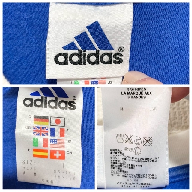 adidas(アディダス)の90s adidas Tシャツ メンズL 日本製 万国旗タグ 青 赤 白  メンズのトップス(Tシャツ/カットソー(半袖/袖なし))の商品写真