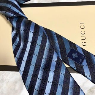 グッチ(Gucci)の【新品】GUCCI グッチ gg ストライプ シルク100%高級ネクタイ ブルー(ネクタイ)