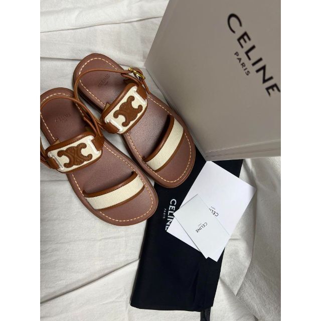 セリーヌCELINE☆新品未使用クレア トリオンフ レザーキャンバスサンダル-