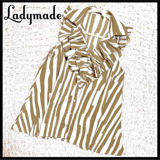 レディメイド(LADY MADE)のLadymade フリル ストライプ ブラウス シャツ トップス ノースリーブ(シャツ/ブラウス(半袖/袖なし))