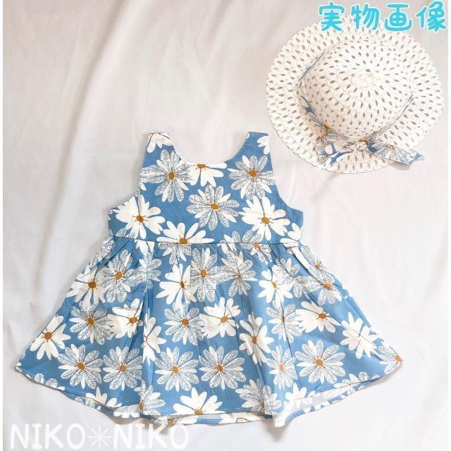 新品】ノースリーブワンピース☆帽子付き☆花柄☆リボン☆80☆青色☆子供服の通販 by NIKO✳︎NIKO|ラクマ