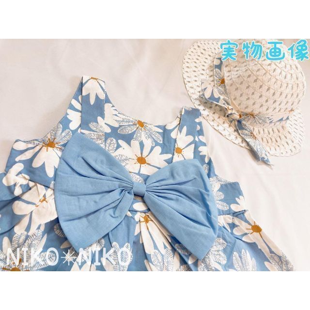 新品】ノースリーブワンピース☆帽子付き☆花柄☆リボン☆80☆青色☆子供服の通販 by NIKO✳︎NIKO|ラクマ