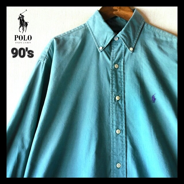 ★90's ラルフローレン ブレイアー ワンポイント刺繍ロゴ 緑 長袖シャツ
