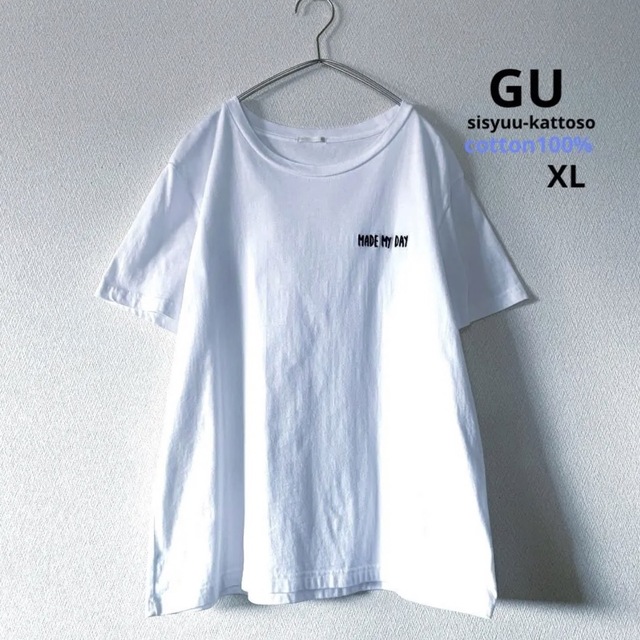 GU(ジーユー)のGU ジーユー  刺繍Tシャツ コットン素材100% ホワイト XL メンズのトップス(Tシャツ/カットソー(半袖/袖なし))の商品写真