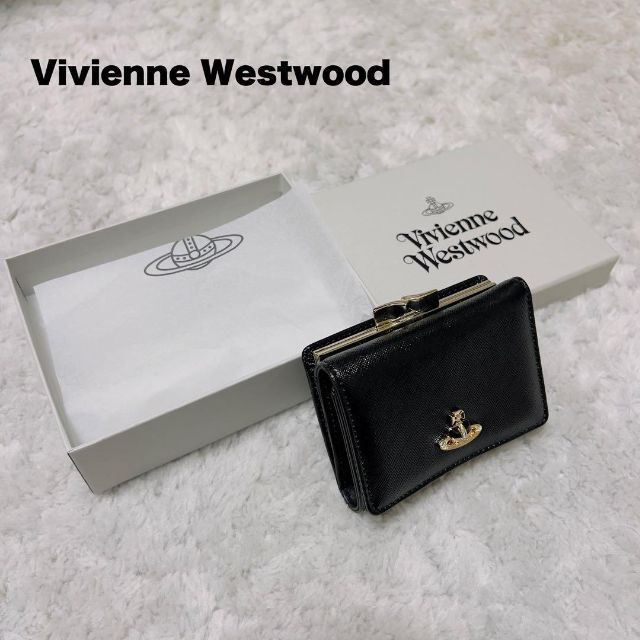 vivienne westwood ディアマンテ オーブ 口金 三つ折り財布 黒   www