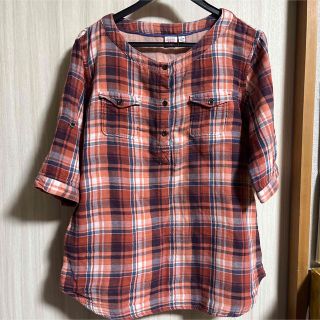 ユニクロ(UNIQLO)のコットンチェックシャツ　ダブルガーゼ　L ユニクロ(Tシャツ(半袖/袖なし))