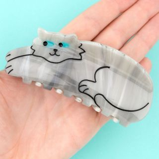 ヘアクリップ バレッタ　キャット 猫 ねこ ネコ　グレー(バレッタ/ヘアクリップ)