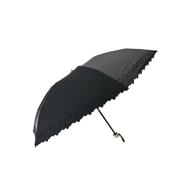 【BK】(L)カシュネ cache nez / 軽量フラワー刺繍カーボン折りたたみ日傘 晴雨兼用 折りたたみ傘  レイン