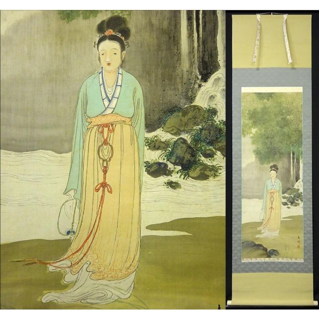 掛軸『秩父三十四ヶ寺観音霊場御朱印 観音菩薩像』絹本 無地箱付 掛け軸 176サイズ