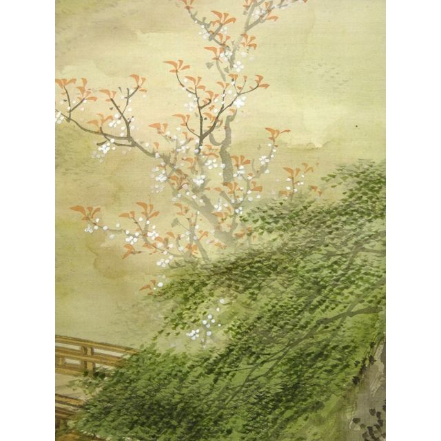 【真作】掛軸 草野龍雲(常正)『春景山水図』絹本 肉筆 掛け軸 w050810