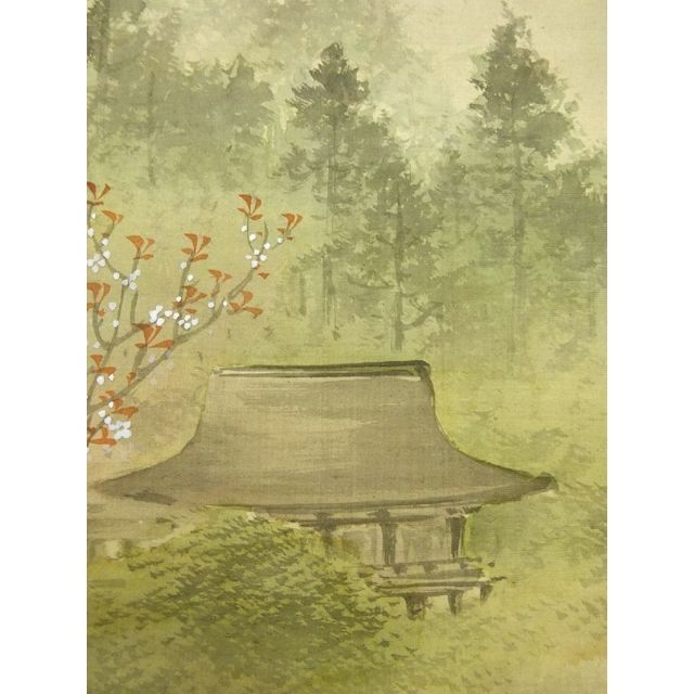【真作】掛軸 草野龍雲(常正)『春景山水図』絹本 肉筆 掛け軸 w050810