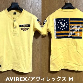 アヴィレックス(AVIREX)のMサイズ！AVIREX/アヴィレックス 古着ヘンリーネック Tシャツ 薄イエロー(Tシャツ/カットソー(半袖/袖なし))