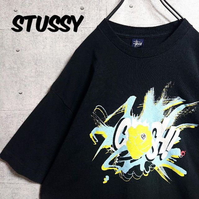 【オールドステューシー】USA製 紺タグ  両面プリント Tシャツ 黒 XL