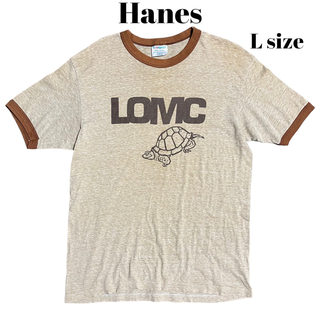 ヘインズ(Hanes)の80’s USA製 Hanes リンガーTシャツ タートル ブラウンベージュ(Tシャツ/カットソー(半袖/袖なし))