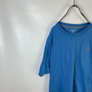 チャンピオン(Champion)のC895 チャンピオン　ワンポイントロゴ　刺繍ロゴ　XL ブルー　半袖Tシャツ(Tシャツ/カットソー(半袖/袖なし))