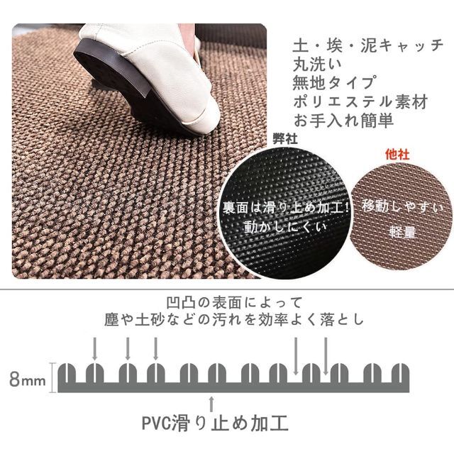 【色: ブラウン】玄関マット キッチンマット屋外 室内 滑り止め 業務用 無地 5