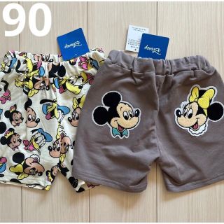 ディズニー(Disney)の【Disney】総柄☆ワッペン ハーフ パンツ ズボン 2点セット 90(パンツ/スパッツ)